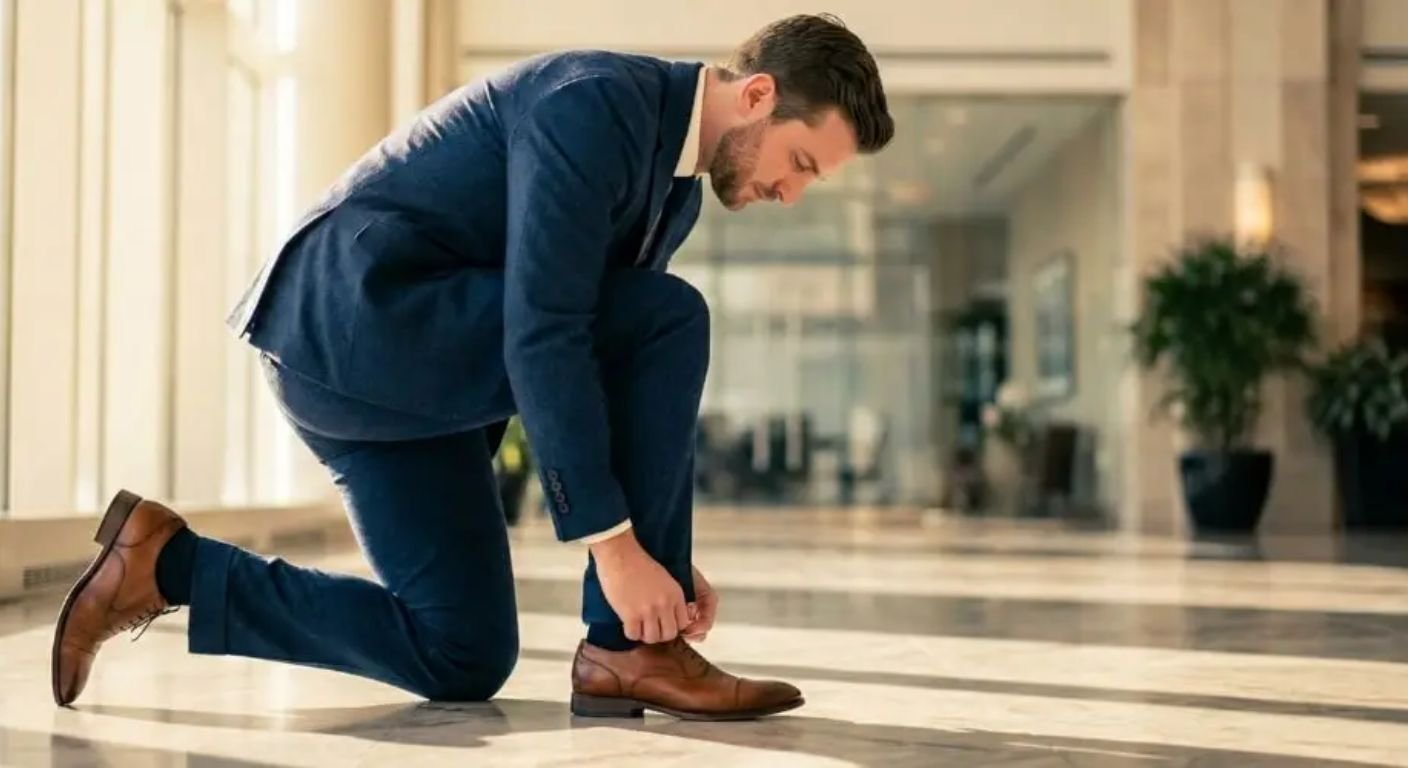 Brown Shoes with a Navy Suit