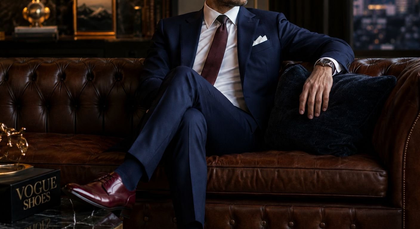 Burgundy Shoes with a Navy Suit